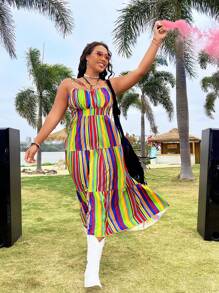 Flirla Plus Size Women's Striped Cami Dress - Multicolor - View 7