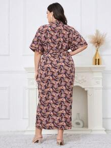 Modelyn Plus Size Women's Short Sleeved Shirt Dress With Paisley Pattern - Multicolor - View 2
