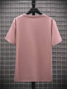 Manfinity Homme Camiseta casual de cuello redondo de unicolor para hombre, camiseta rosa para hombre, top rosa para hombre, camiseta lisa, camiseta color moca para hombre