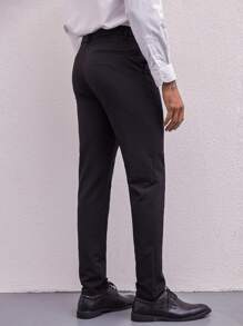 Men's Straight Leg Casual Pants With Slanted Pockets - Black - View 2