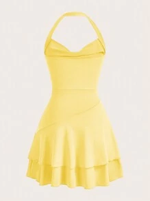 SHEIN MOD Knitted Halter Neck Bodycon Dress With Pleats For Women