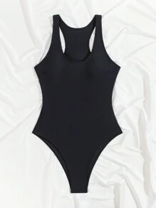 Vaytide Đồ bơi một mảnh không tay màu trơn có lưng khoét lưng dành cho nữ đi biển mùa hè - màu đen - Xem 9