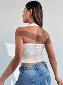 SHEIN Unity 女性y2k風格蕾絲領口背心 - 白色 - 查看 2