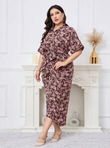 Modelyn Plus Size Women's Short Sleeved Shirt Dress With Paisley Pattern - Multicolor - View 3