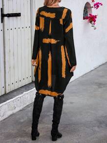 SHEIN LUNE Vestido con estampado de pincelada bajo irregular de manga enrollada