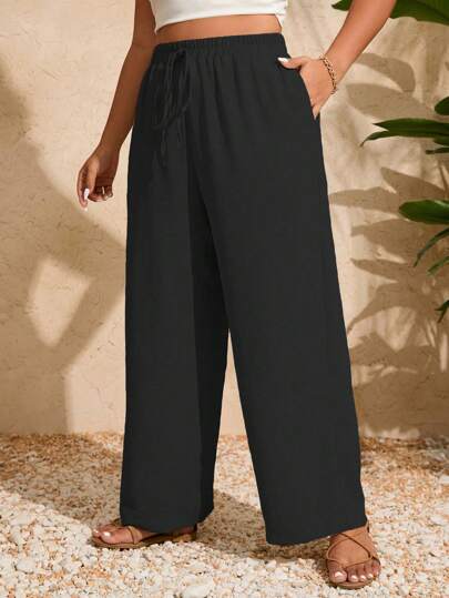 SHEIN Clasi Plus Size Women's Waist Belt Solid Color Trouser With Side Pockets Fall Cloth For Women