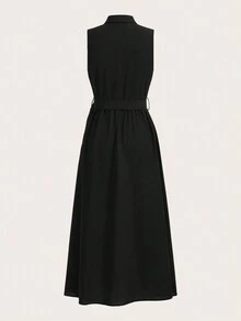 SHEIN Clasi 女士無袖單排釦襯衫裙 - 黑色 - 查看 8