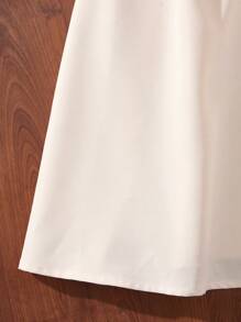 SHEIN Tween Girls' Short Sleeve Shirt Collar Color Block 2 In 1 Dress With Side Tie - Beige - View 3