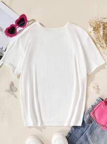 GraphicGems Tween Girl Cartoon Character Print Round Neck Short Sleeve T-Shirt - White - View 4