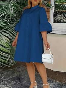 SHEIN Clasi Grote maten Vrouwen Flounce mouw Kraag Jurken
