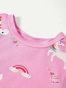 Cozy Pixies Baby Girl Snug Fit Pajama Set, Cartoon Animal Print Short Sleeve Top And Casual Shorts, 2pcs Matching Set - Purple - View 8