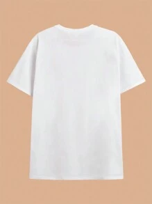 SHEIN Camiseta de manga corta con estampado de letra de ángel, camisetas gráficas para mujeres - Blanco - Ver 2