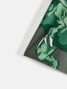 SHEIN Camiseta de dinosaurio de ajuste holgado y cómodo con gráfico y diseño de bloques de color para niño preadolescente