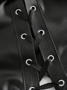 ROMWE Goth Plus Size Spider Web Printed Bat Pendant Strappy Underwire Bralette - Burgundy - View 4