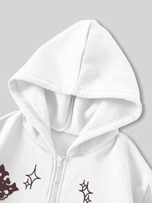 SHEIN Unity Women's Star Printed Zipper Front Hoodie - White - View 4