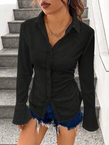 SHEIN Unity 女士紋理面料腰部聚攏修身襯衫