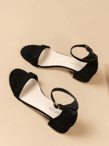 Apricot Open Toe Ankle Strap Mid Heel Sandals For Teenage Girls, Plus Size - Black - View 3