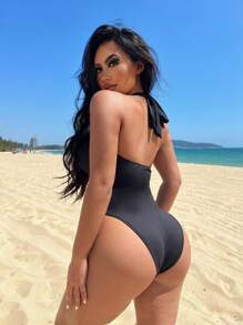 VaVaBold Women's Twisted Halter Neck Tie Bodysuit
