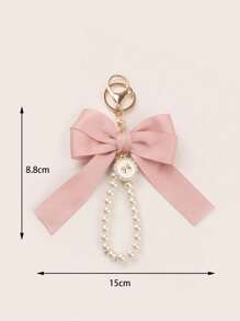 Elegante llavero con decoración de perla artificial y lazo para el Día de San Valentín - Rosa - Ver 3