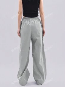 Women's Drawstring Waist Pocket Patchwork Casual Sports Pants