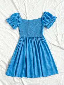 Soleia Kích thước lớn Off Shoulder Dây rút Váy chữ A - Màu xanh lam - Xem 2