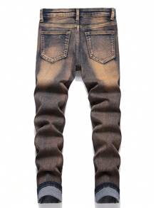 Tween Boy Ripped Frayed Cat Whisker Washed Ripped Jeans - Camel - View 2