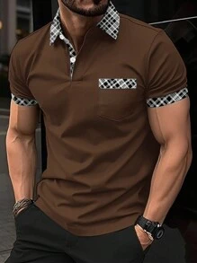 Manfinity Homme Nam Kẻ sọc Vá lại Ngắn tay Áo polo - Cà phê nâu - Xem 1