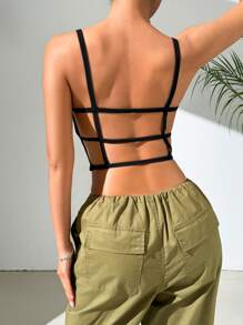 SHEIN EZwear Áo ba lỗ hở lưng gợi cảm tối giản giản dị cho nữ, mùa hè - màu đen - Xem 1