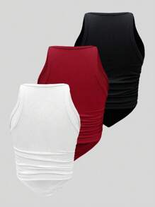 SHEIN ChicEase Sleeveless Top With Slit Hemline, Angled Pleats And Ribbed Texture, Multicolor Set - Multicolor - View 2