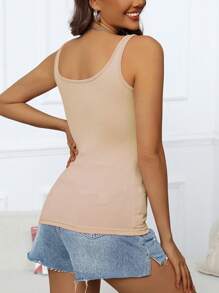 INAWLY Solid Ribbed Knit Tank Top - Khaki - View 2