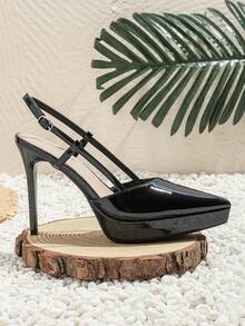 Xin Jing Shoes 女款優雅高跟單鞋，厚底，時尚百搭高跟鞋 - 黑色 - 查看 9