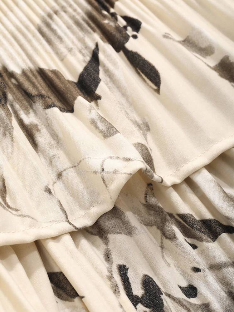 Women's Floral Printed Double-Layered Ruffle Hem Mid-Length Skirt
