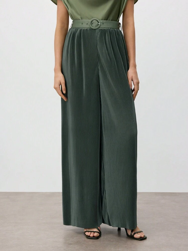 Women's Casual  Green Camouflage Print Wide Leg Pants