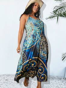 SHEIN Holidaya 大尺碼女士花卉印花吊帶連衣裙 - 彩色 - 查看 6