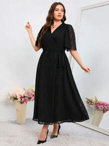 Modelyn Plus Size Solid Color Cutout Tie Wrap Dress Long Evening Dresses