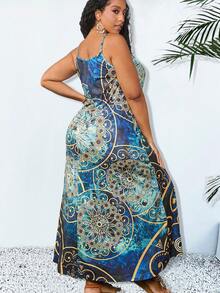 SHEIN Holidaya 大尺碼女士花卉印花吊帶連衣裙 - 彩色 - 查看 2