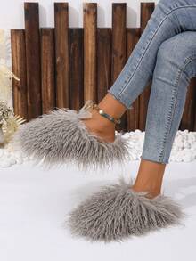 Women's Fluffy Slippers, Warm Lined Indoor Home Quiet Slippers For Winter