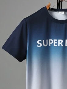 Tween Boy Letter Print Round Neck Short Sleeve T-Shirt And Long Pants Set, School, Campus, College Summer Holiday - Black - View 4