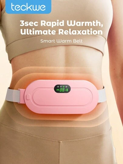 Teckwe 带 LED 电量显示的便携式无绳加热垫、电腰带装置、具有 3 种加热级别和 4 种按摩模式的快速加热垫、快速有效的背部或腹部加热、女士和女孩的背部或腹部加热垫 Type-C 充电端口 1800mah 电池圣诞礼物、秋冬季假期露营必备品、度假必需品、度假配件、露营用品