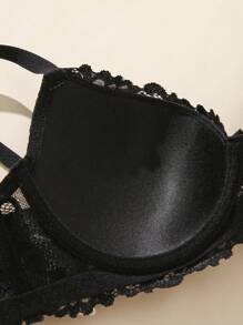 3pcs/Set Women's Lace Solid Color Bra With Underwire - Black and White - View 4