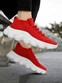 男女皆適用的新季節運動鞋,夫婦款透氣低幫休閒運動鞋,鞋面採用網布,適合年輕人 - 紅色 - 查看 3