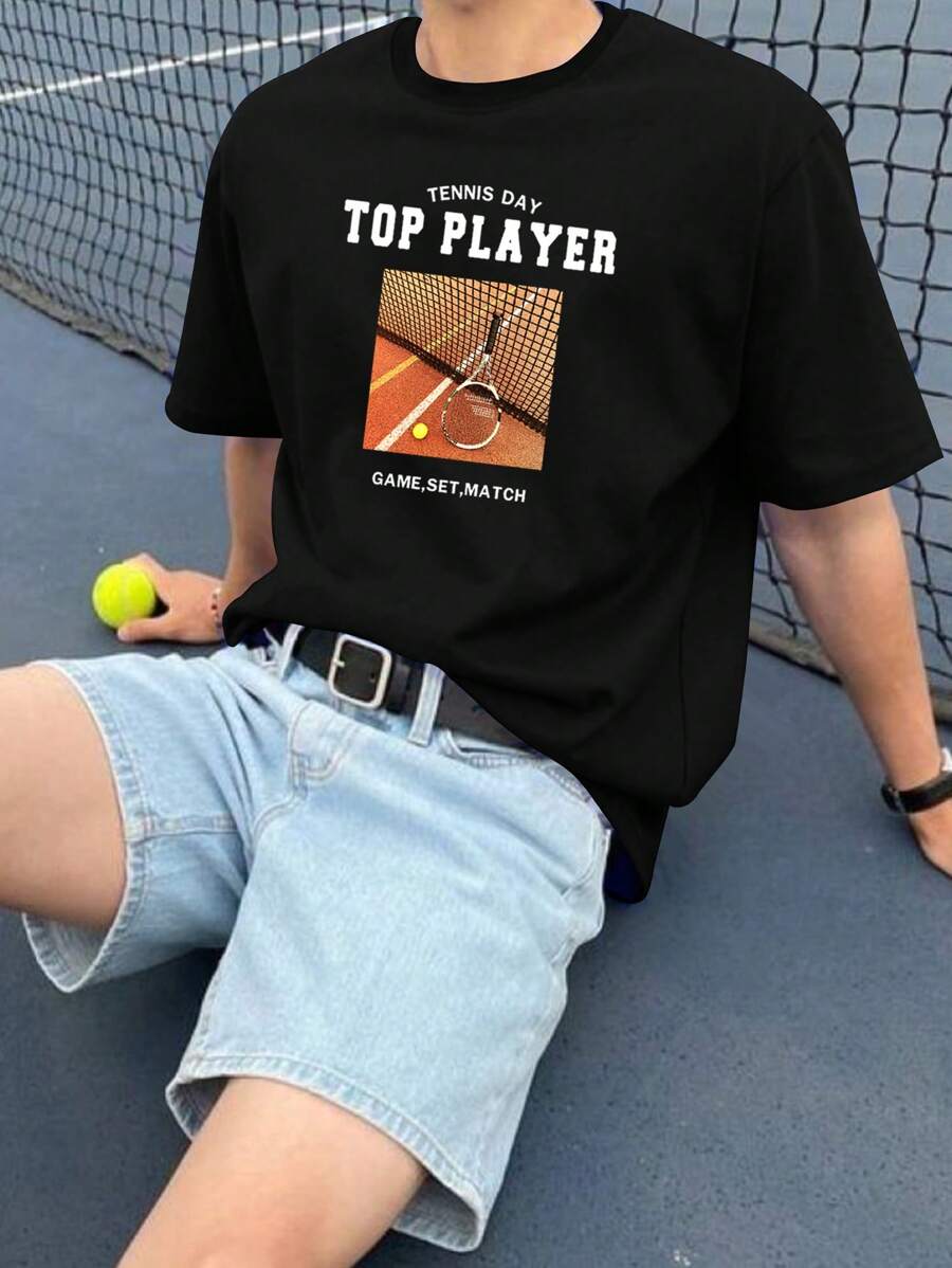Men's Tennis Letter Printed Oversized T-Shirt