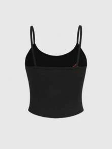 ROMWE Grunge Punk 交叉刺繡吊帶上衣 - 黑色 - 查看 2