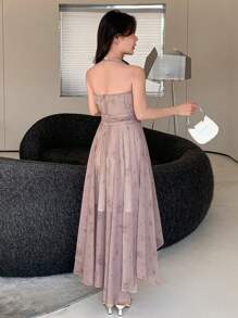 DAZY 女式扎染露背多层不对称下摆连衣裙夏季太阳裙 - 淺灰紫 - 查看 5