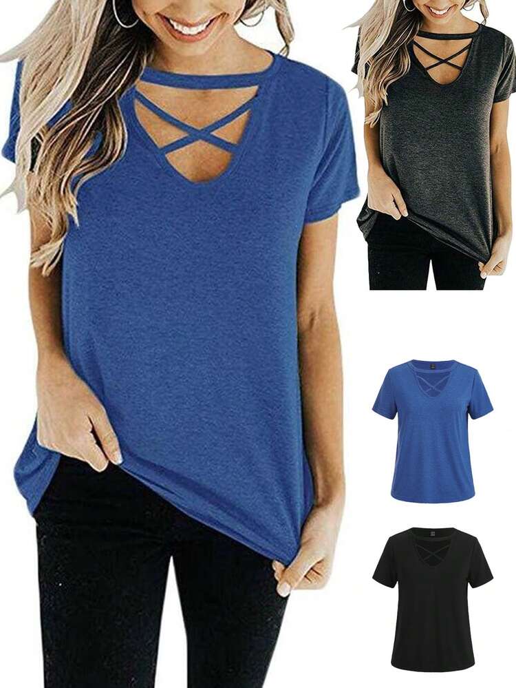 Women's Solid Color Round Neck Short Sleeve T-Shirt