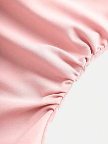 SHEIN Girlism Teen Girl Knitted Waist & Ruffle Detail Casual Halterneck Sundress Graduation Dress - Baby Pink - View 4