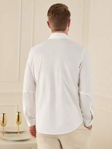 Manfinity NXTstreet 男士金屬扣織紋長袖襯衫 - 白色 - 查看 2