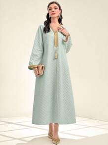 Al Najma Women's Texture Knit Ribbon Splice One-Piece Dress - Baby Blue - View 4