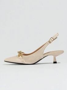 Của phụ nữ Thanh lịch Màu be Xa ten Cao gót Với dây chuyền Trang trí Pointed Toe , Dây đeo mắt cá chân Và Hình con mèo Gót chân Cúp , Thích hợp Đối với Cuộc sống hàng ngày , Ngày đêm , Mua sắm , Buổi tiệc In Mùa Xuân Và Mùa hè - Màu be - Xem 5