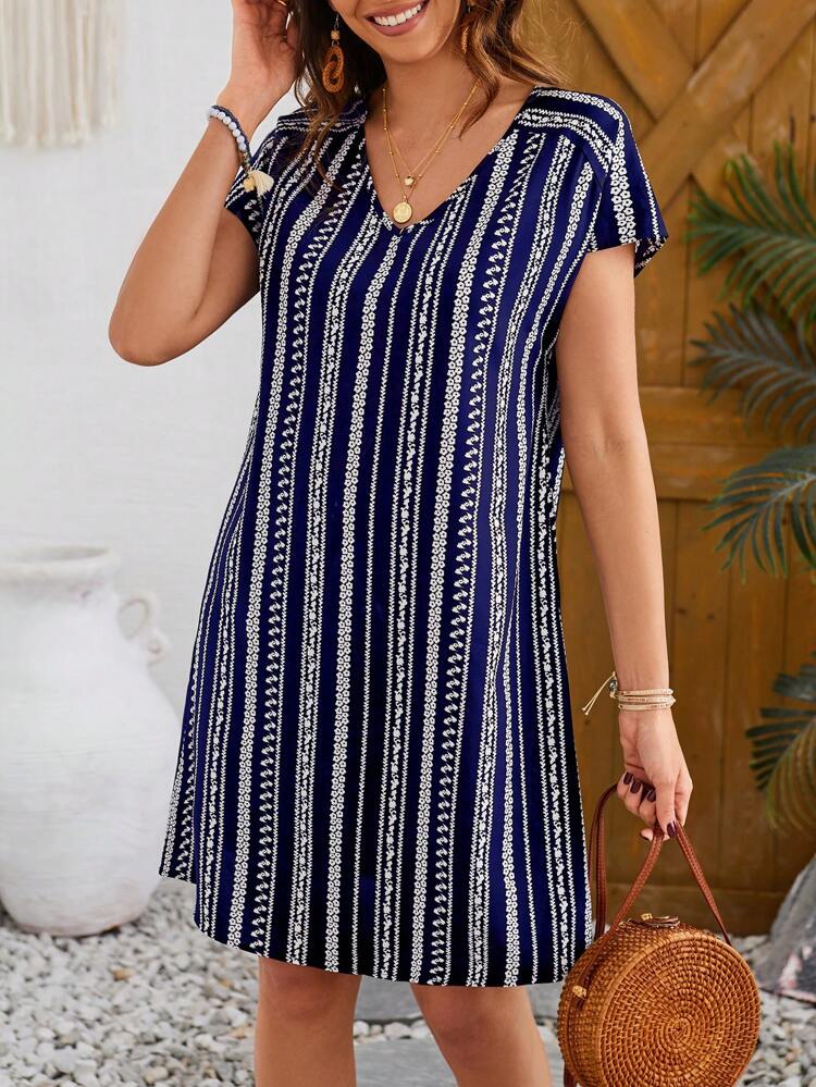 Women's Batwing Sleeve Floral Print Dress